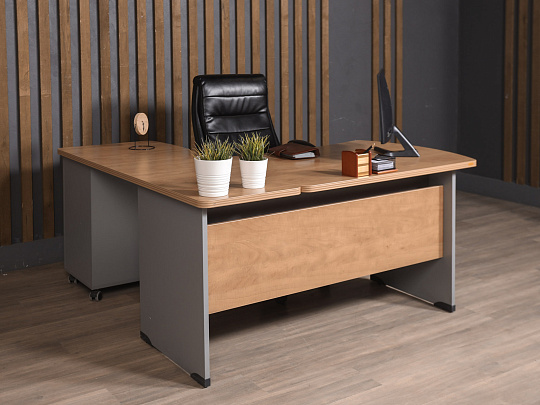 Стол руководителя Berlin DRL-220 Бостон ЛДСП Серый Россия