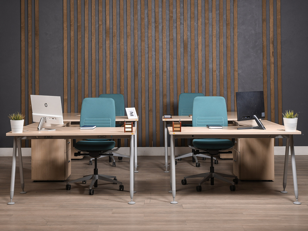 Стол Левый эргономичный с тумбой ЛДСП Бук (СТЭБКМ-190825)