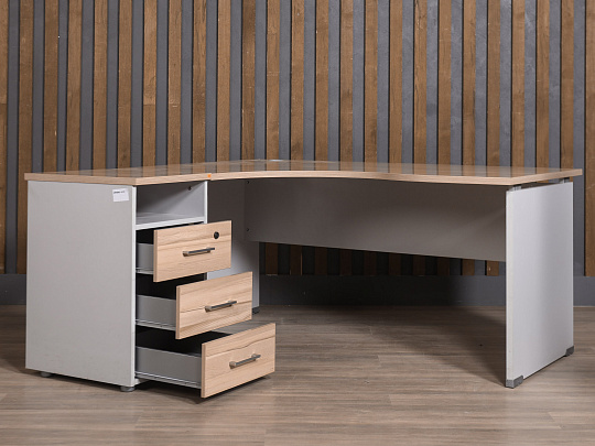 Стол с тумбой ЛДСП Ясень шимо